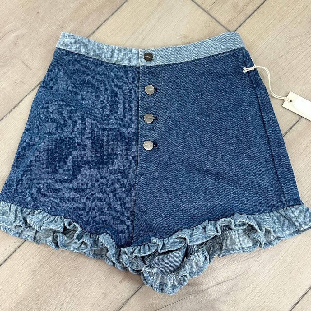 Capulet Denim Jean Short Ruffle High Waist Rise Contrast Boho Feminine Pant NWT